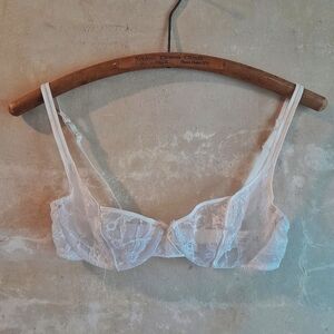 6a. vintage white cream sheer floral lace underwire bralette bra, 34C